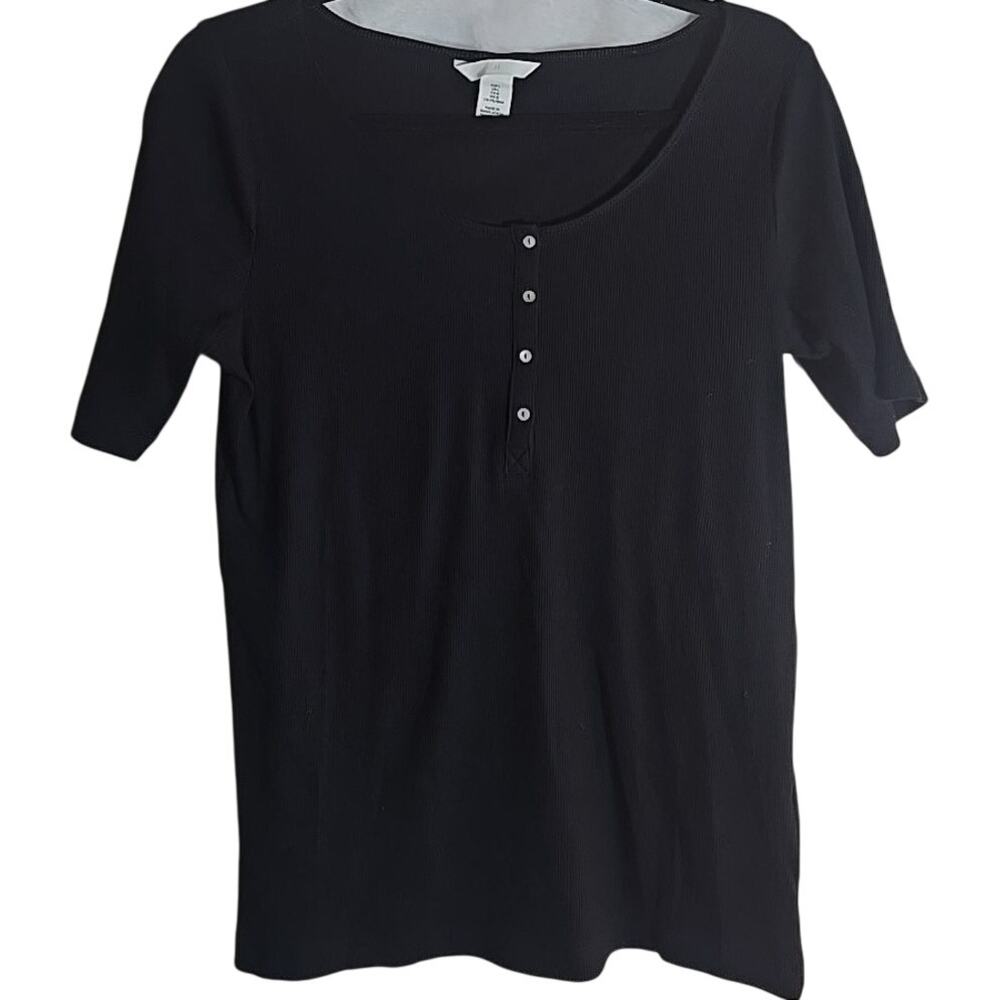 Whimsigoth Henley Womens Large Black Short Sleeve Ballet Goth Indie Casual